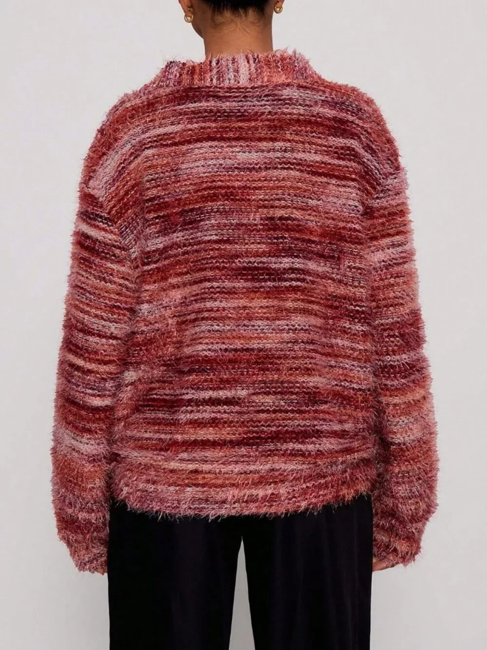 Multicolor Casual Women's Oversized Textured Stripe Knit Cardigan